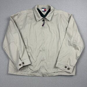 Vintage Tommy Hilfiger Full Zip Lined Jacket Beige Tan Golf XXL Mens Flag Logo